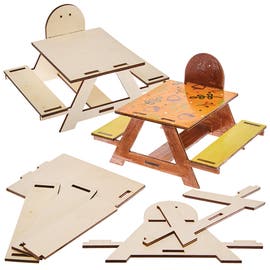 Eekhoorn Voeder Houten Picnic Tafel Set: onbeschilderde en beschilderde miniatuur houten picknicktafels met losse platte bouwplaten